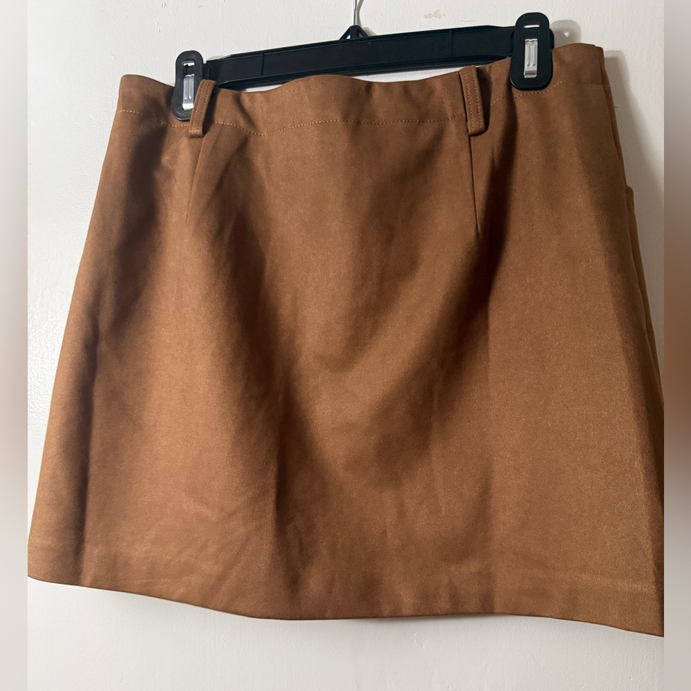 Lucy Paris Brown Suede-like A-Line Mini Skirt
